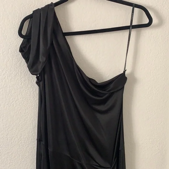 Bebe One Shoulder Satin Slip Side Slit Dress
